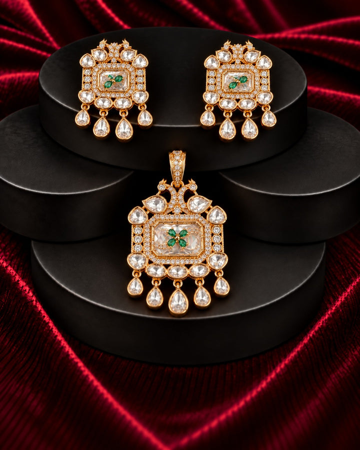 Morvika Peacock Polki Drop Pendant Set