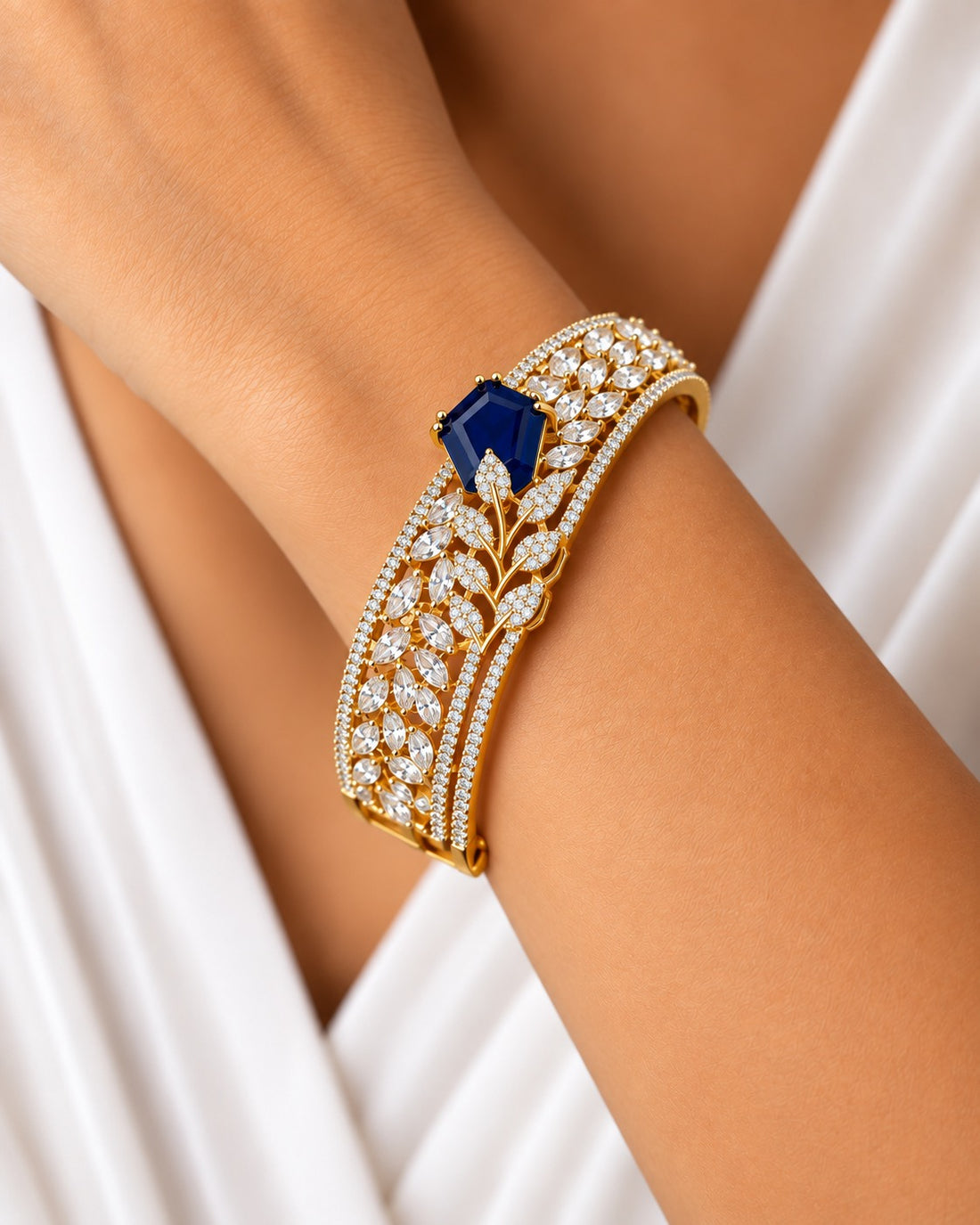 Seraphina Oval Openable Statement Bracelet – Blue, Green & Ruby | Fits 2.4 & 2.6