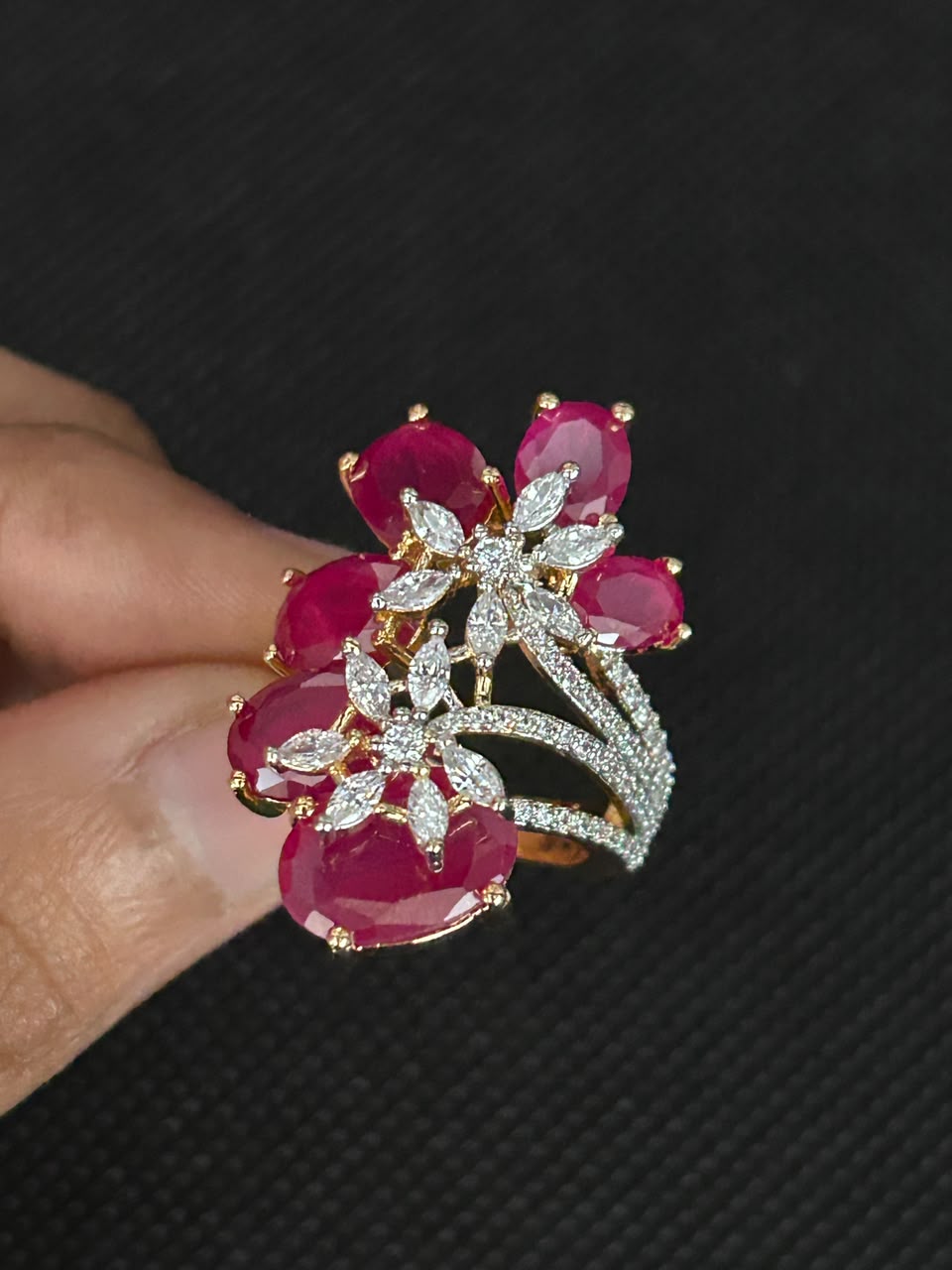 Aurevia Floral Cascade Adjustable Ring