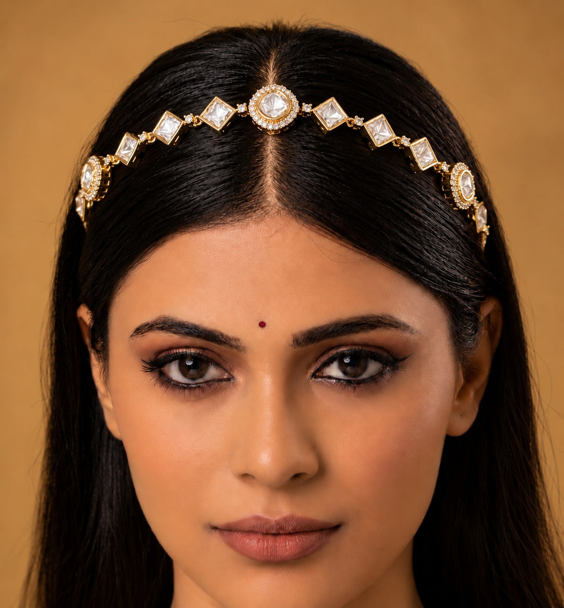 18K Gold Plated Moissanite Kundan Sheeshphool