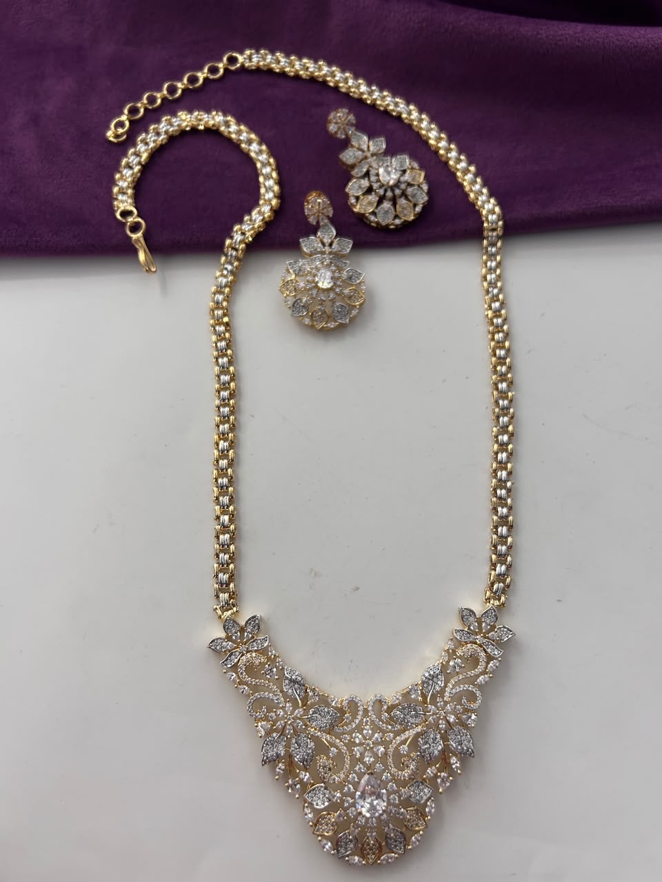 Vyanika Floral Vine Diamond-Look Necklace Set