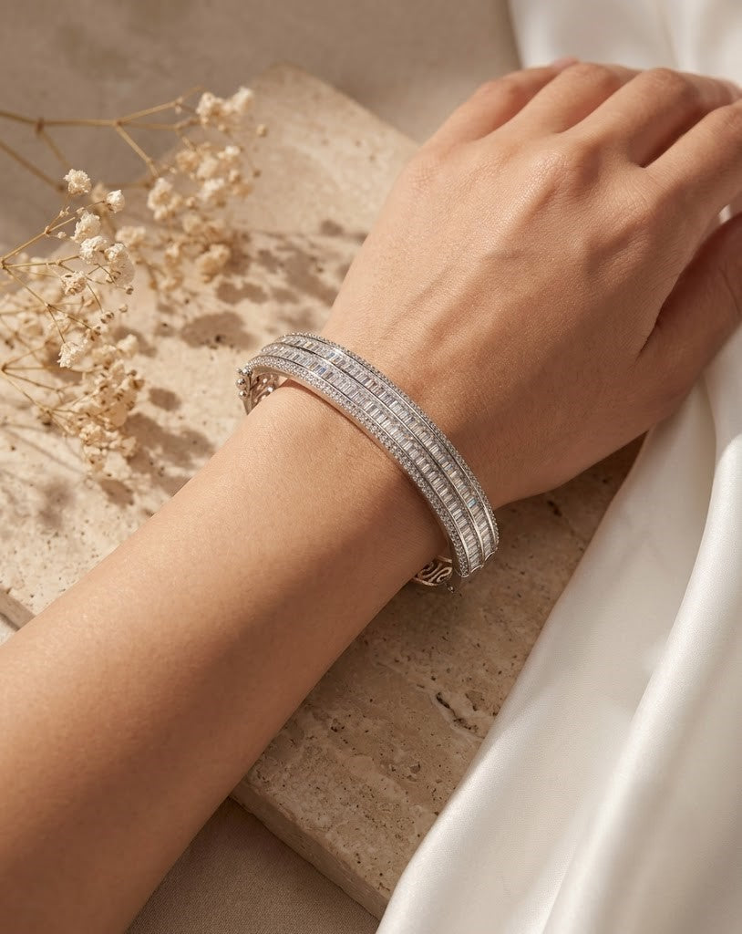 Luxury Silver Baguette Stone Imitation Bracelet for Women