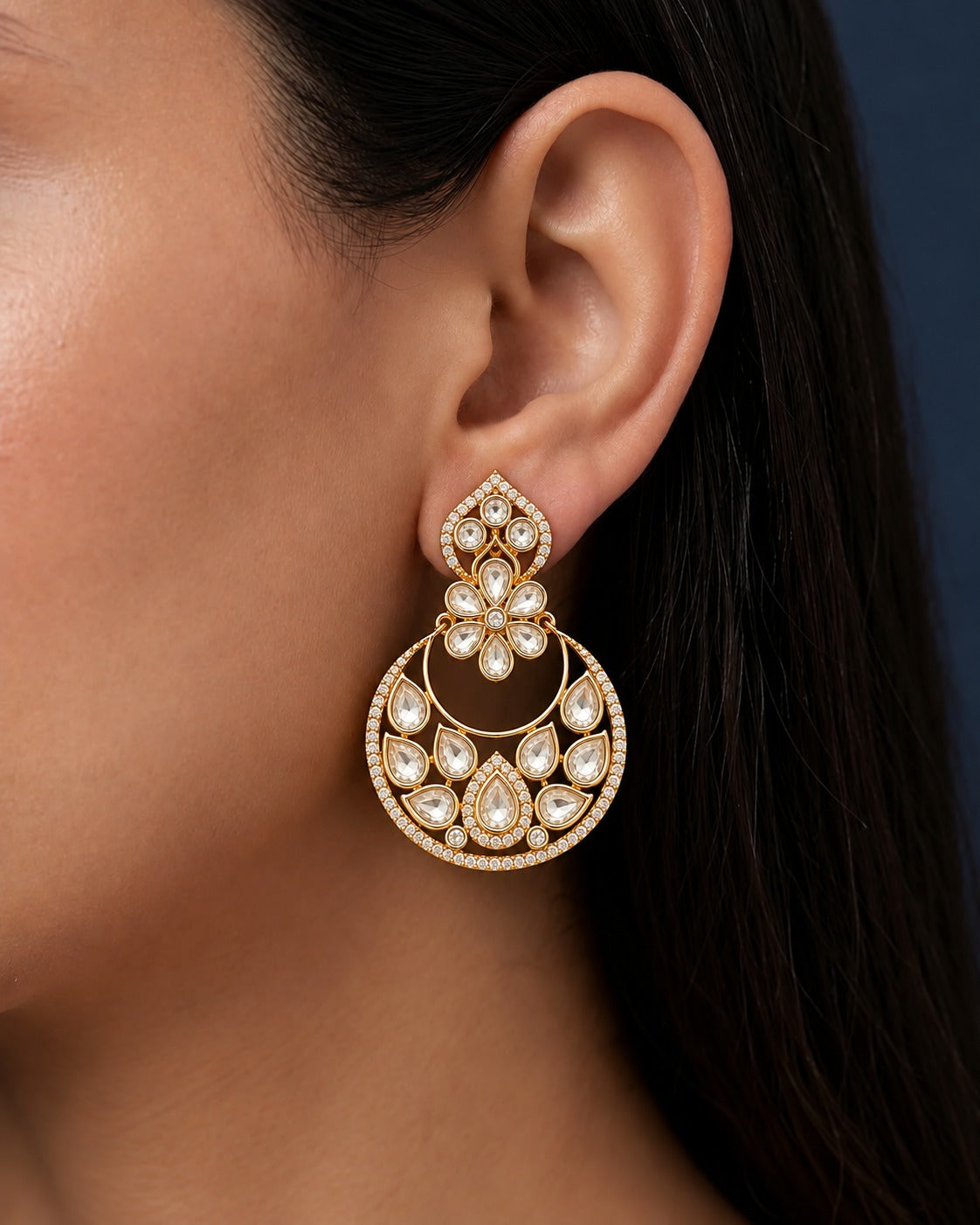 Ruhani Polki Chandbali Statement Earrings