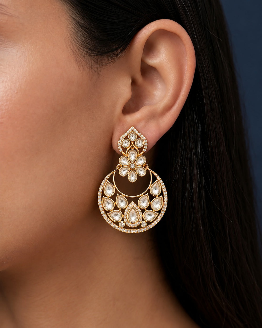 Ruhani Polki Chandbali Statement Earrings