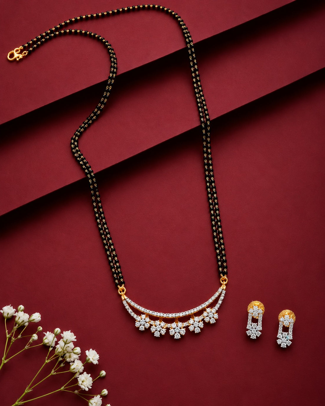 Aarini Floral Diamond-Look Mangalsutra Set – 24 Inch