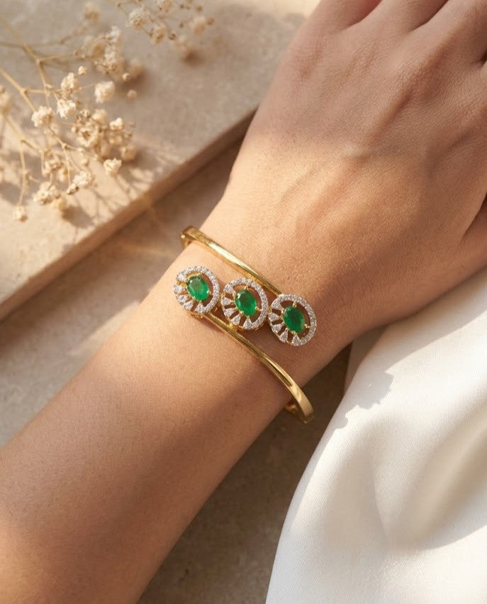 Trio Bloom Ruby, Emerald & Diamond White Openable Gold Plated Bracelet