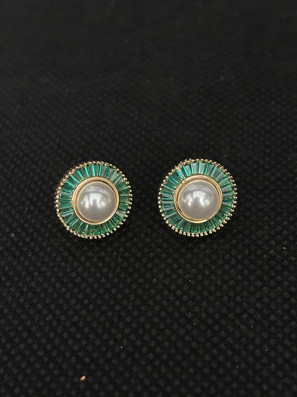 Solid Pearl Halo Baguette Stud Earrings