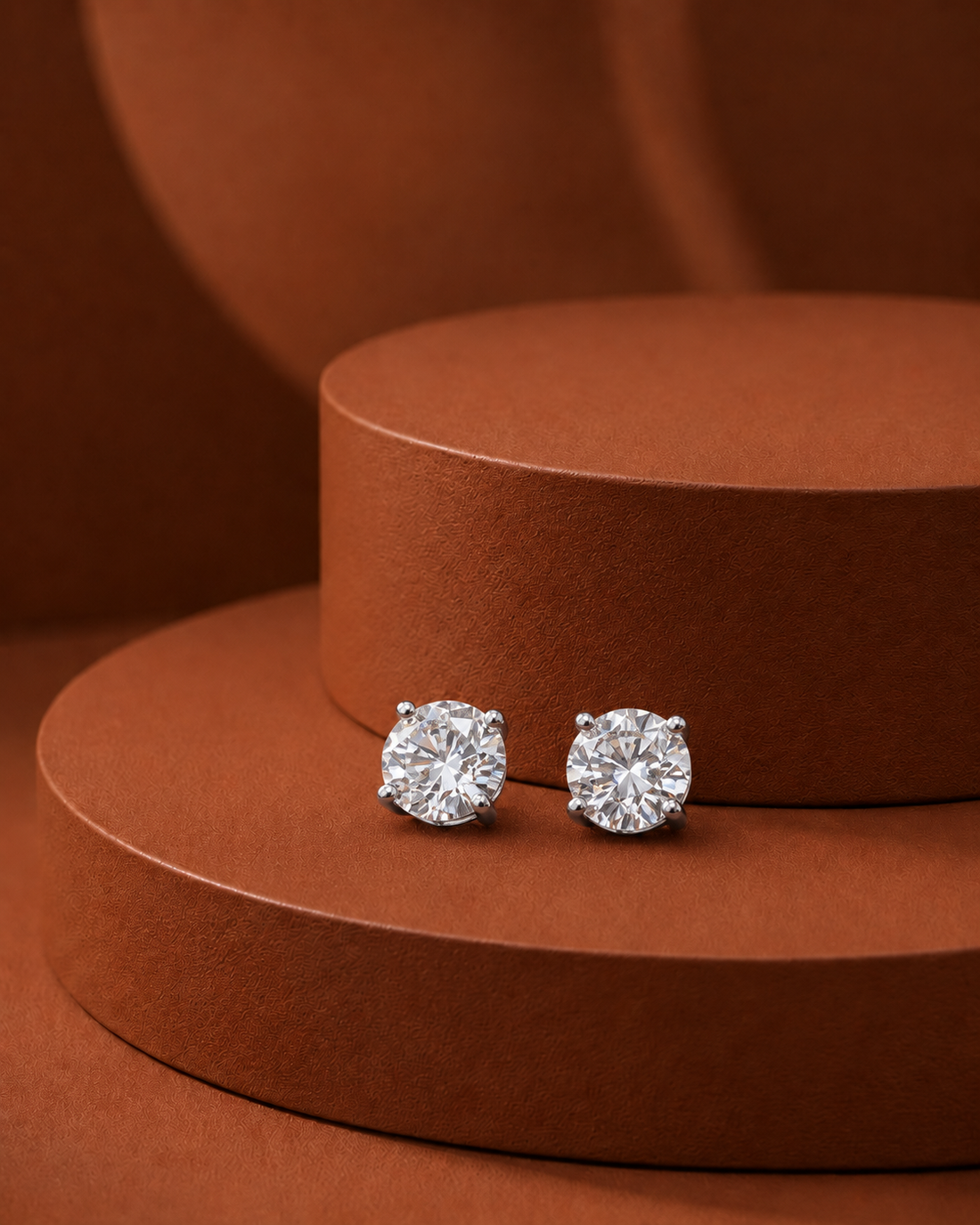 Silver Polish Round Diamond Stud Earrings for Women