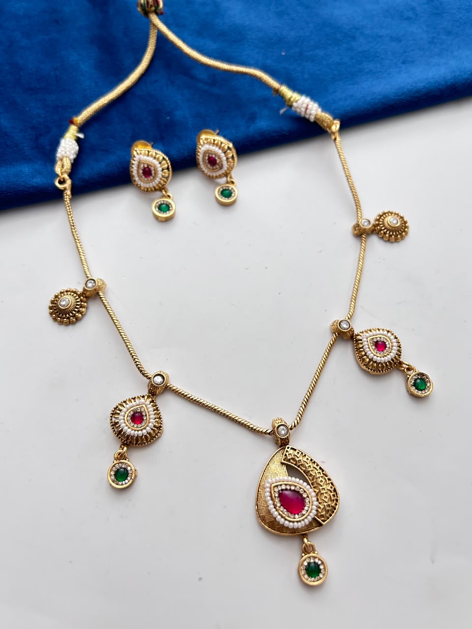 Heritage Ruby Emerald Drop Necklace Set