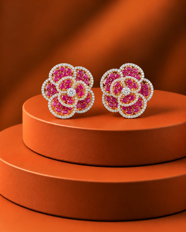 Ruby Blossom Luxury Stud Earrings