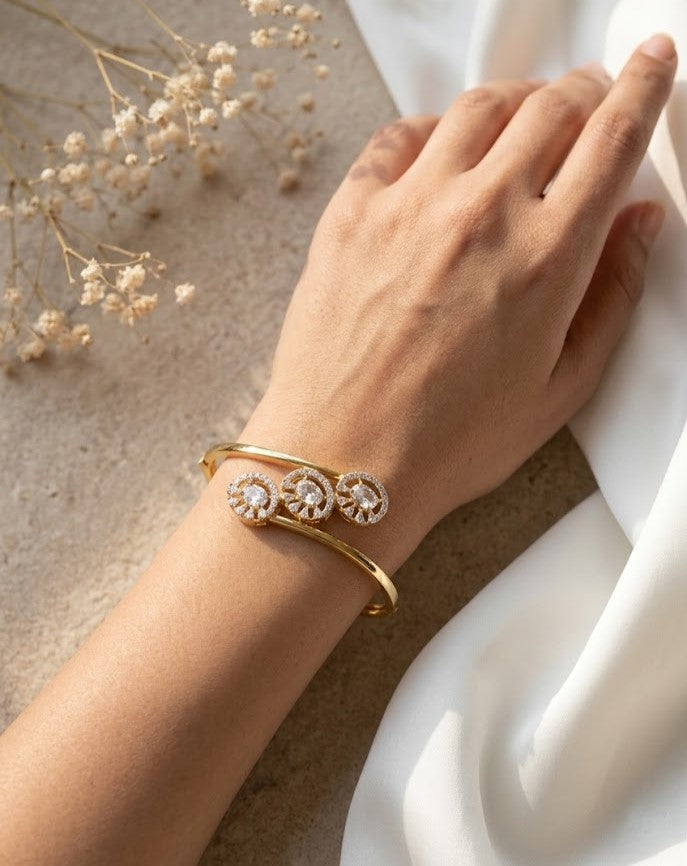 Trio Bloom Ruby, Emerald & Diamond White Openable Gold Plated Bracelet