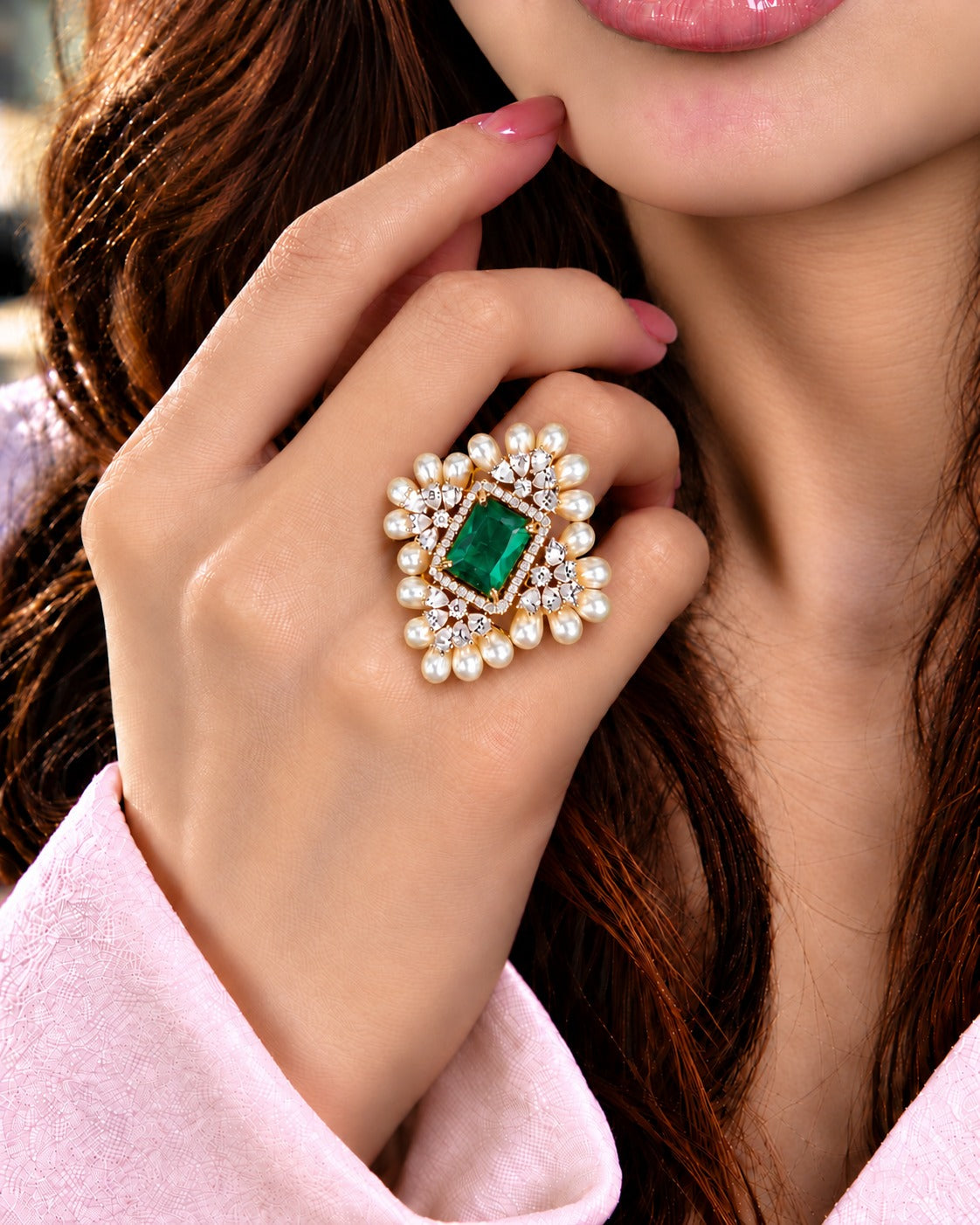 Aurelia Pearl Halo Adjustable Ring