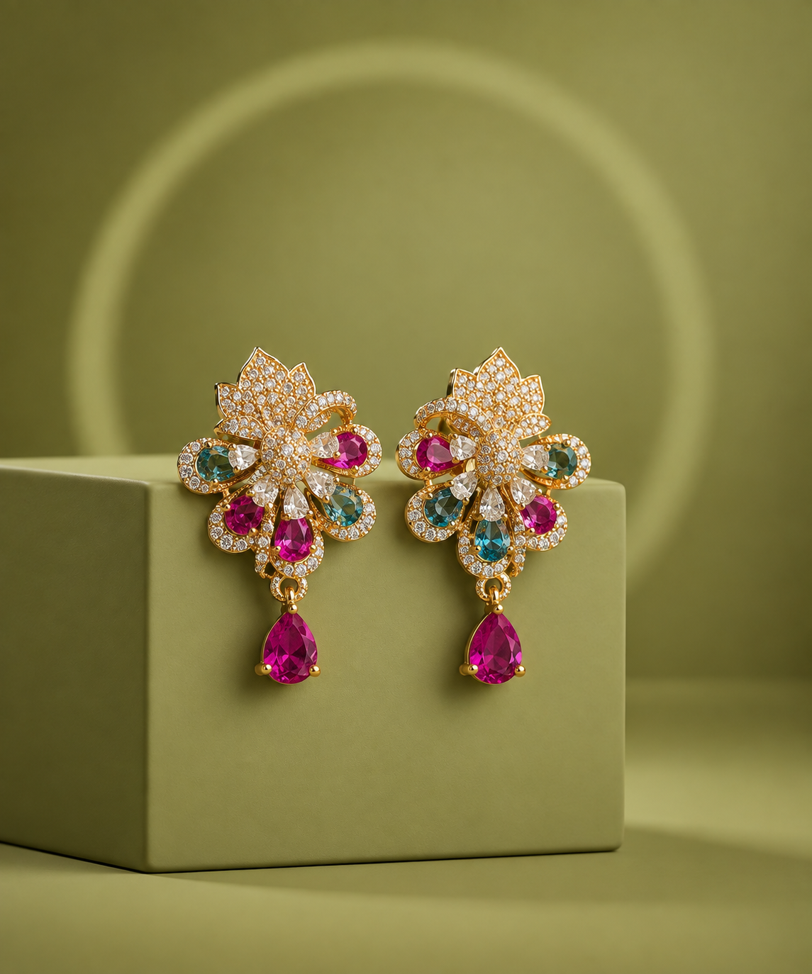 Mayurika Multicolor Floral Drop Earrings | Elegant CZ Party Wear Earrings
