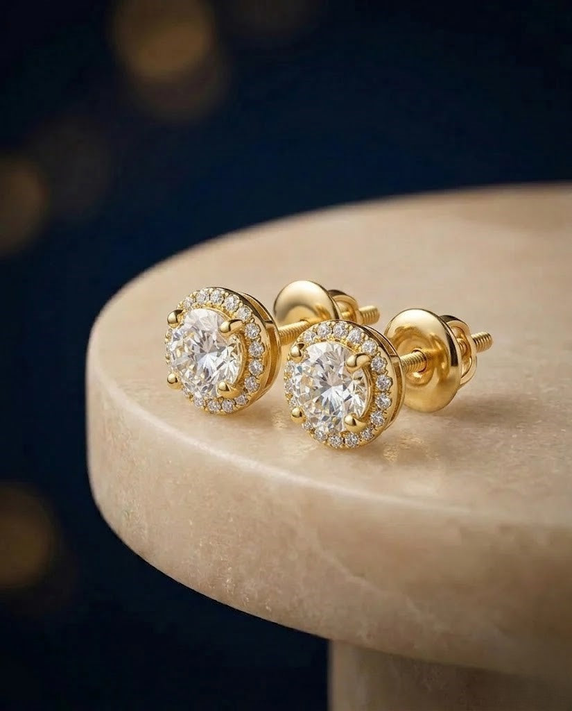 Screw Pench Classic Round Solitaire Stud Earrings Premium Gold Plated Two Tone Design for Women
