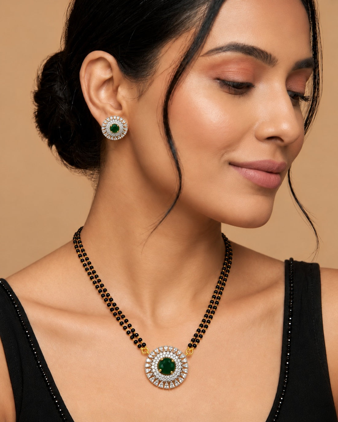 Zivara Halo Diamond-Look Mangalsutra Set – 18 Inch