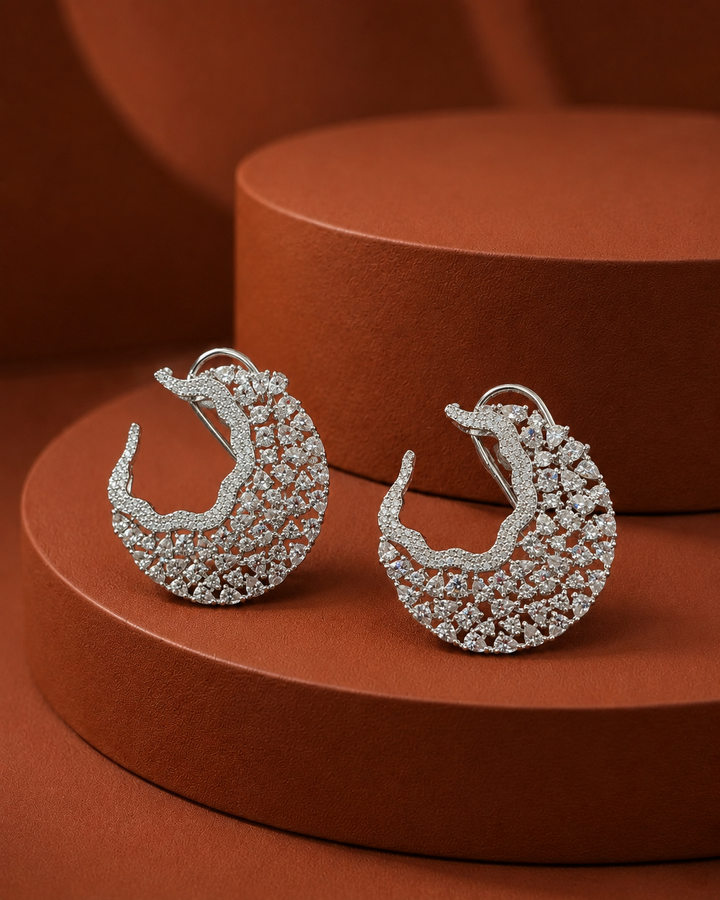 Luxury CZ Cluster Statement Hoop Earrings – Gold & Silver Finish