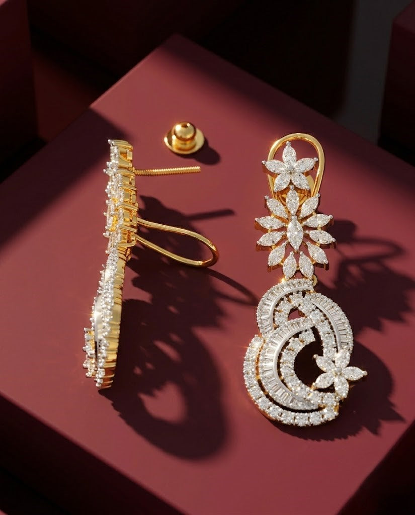 Aadhira Screw Diamond Floral Necklace Set with Statement Earrings