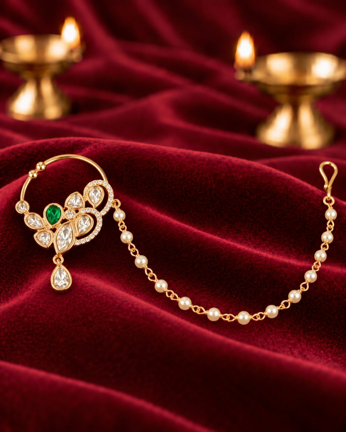 Royal Kundan Pearl Chain Nath