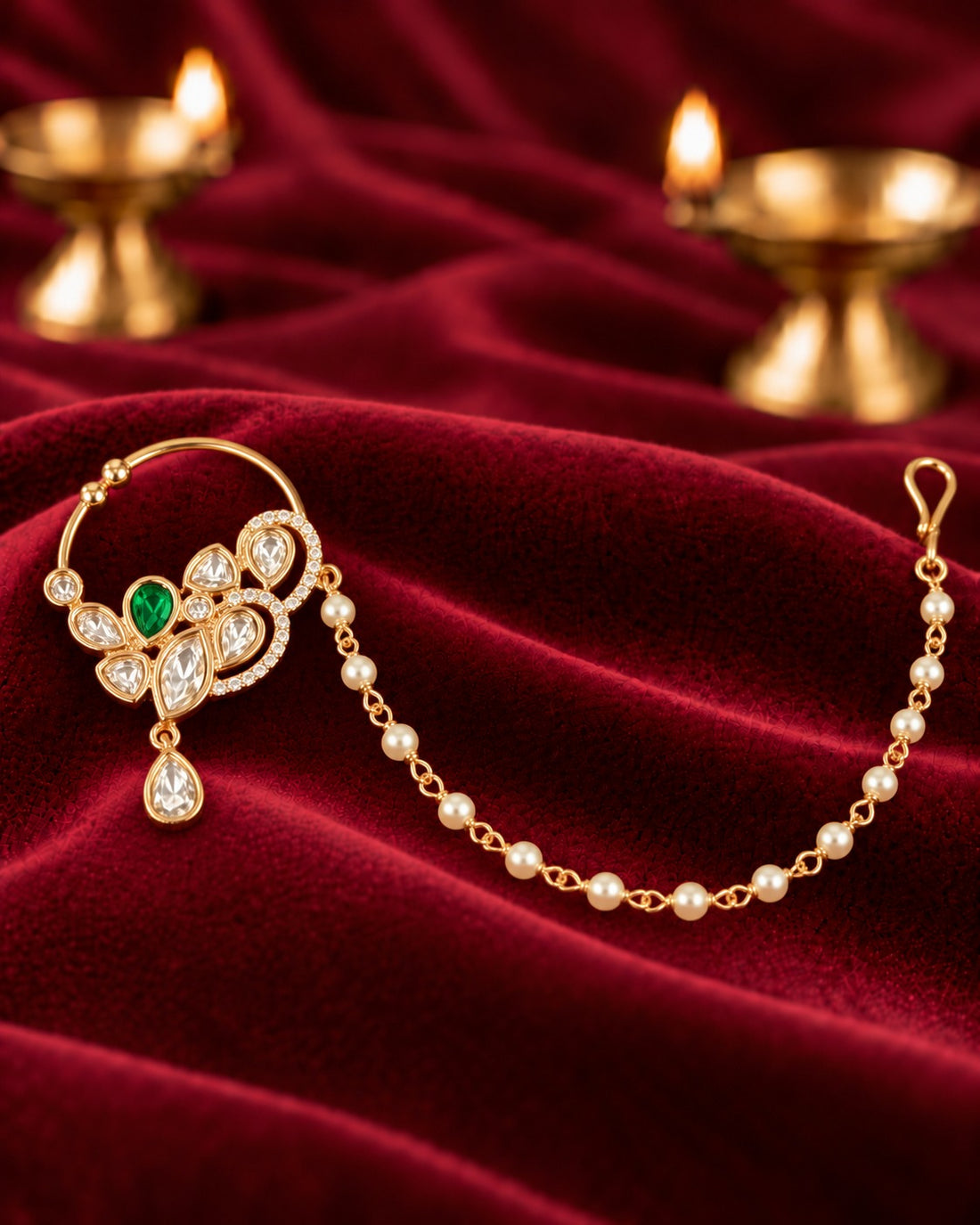 Royal Kundan Pearl Chain Nath