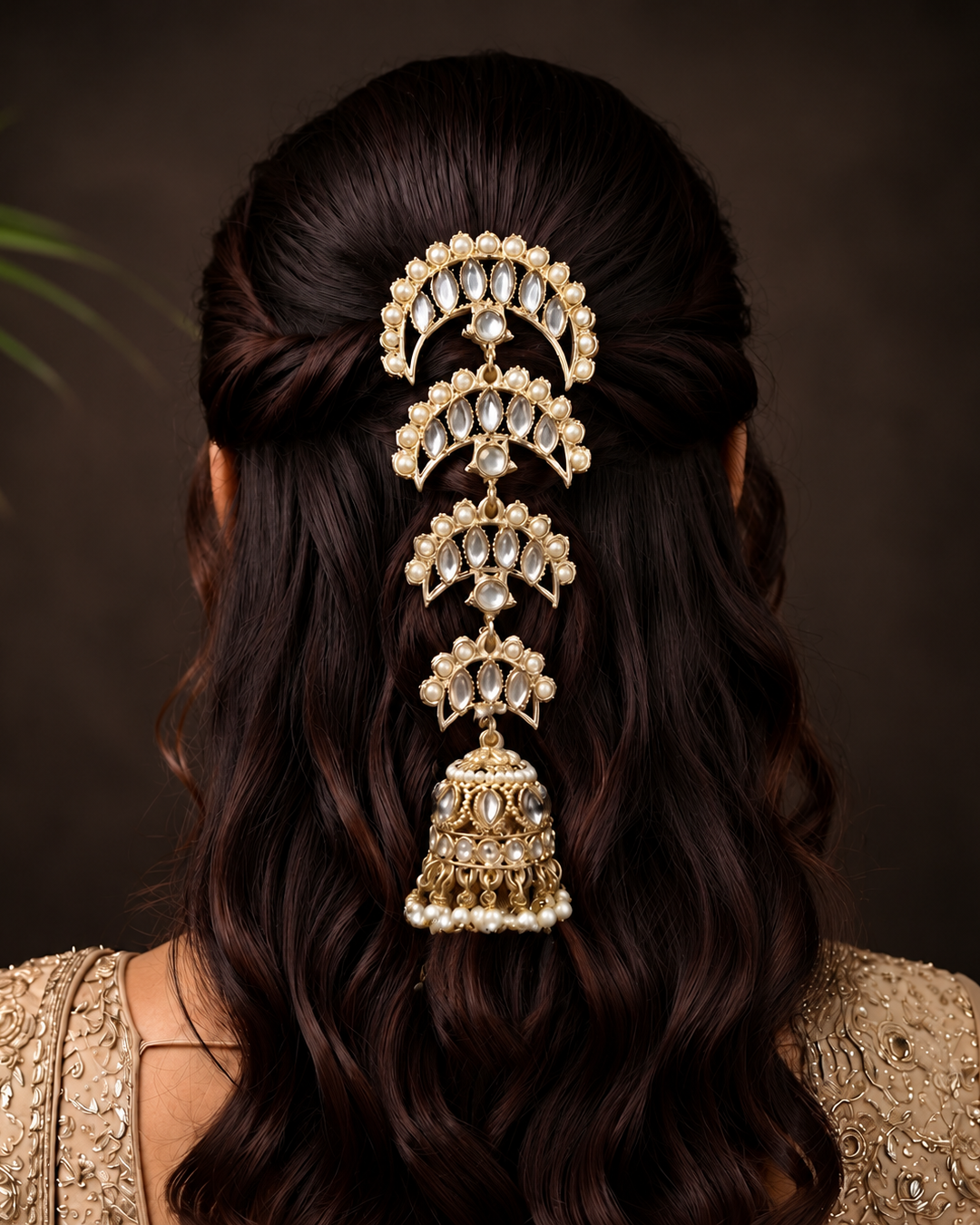 hair broach golden tone hair accessory women wearing open hairs 