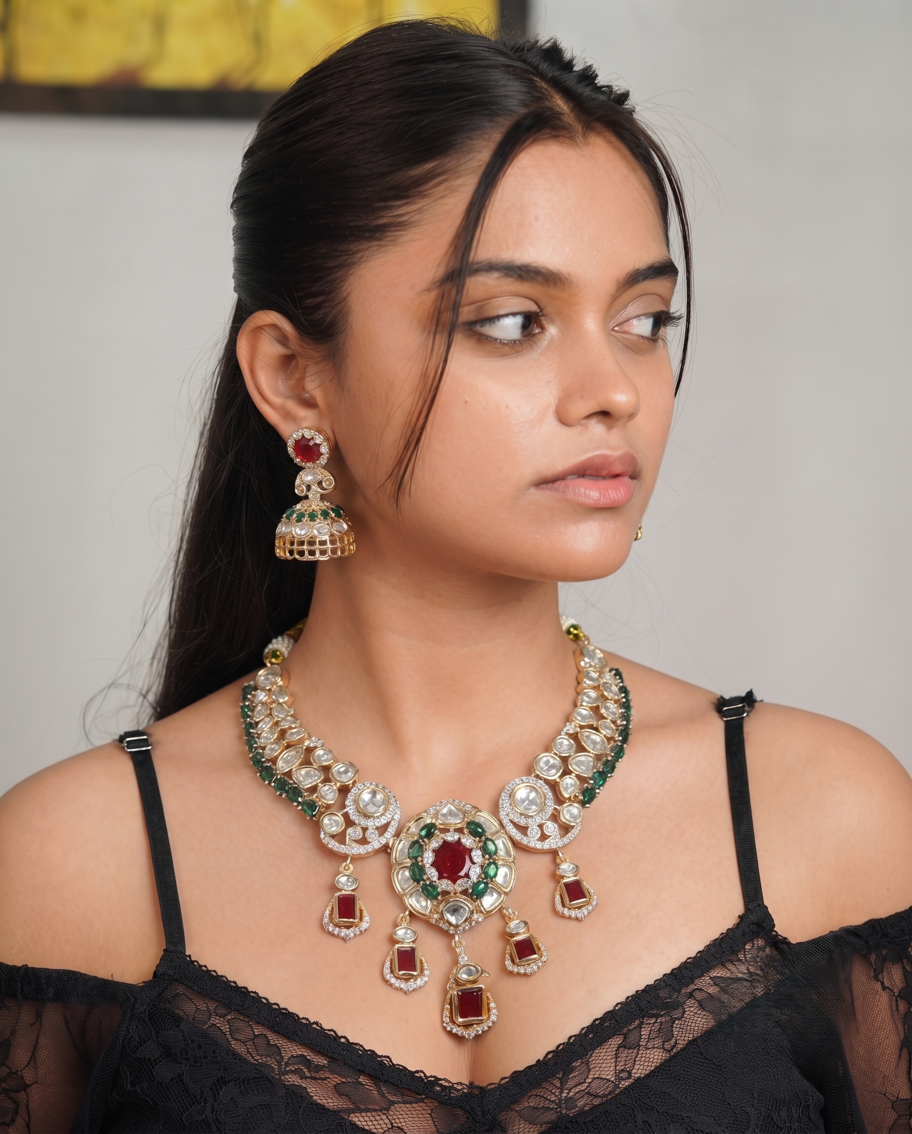 Traditional ruby and emerald Kundan choker necklace set