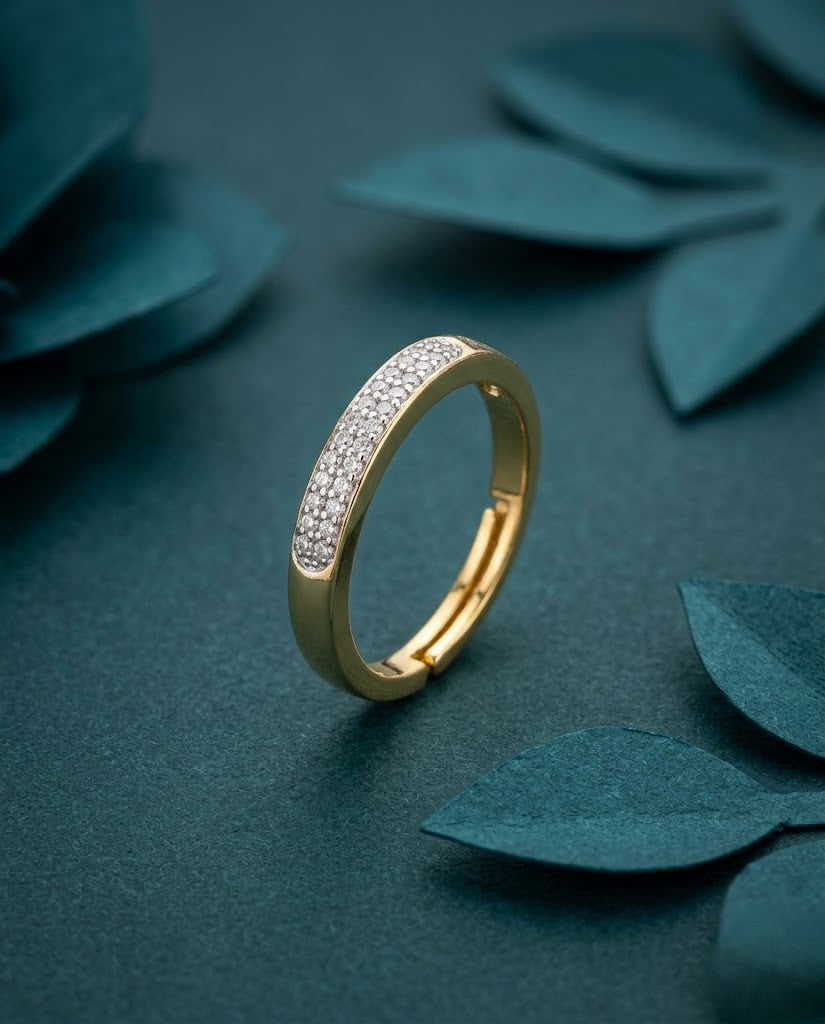 Zariya Shine AD Band Ring for Women Gold Tone Adjustable Ring