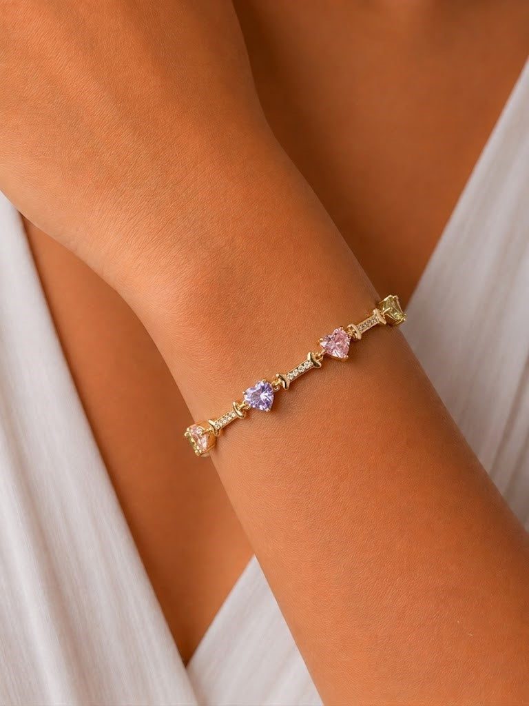Elina Gold-Tone Multicolour Heart Stone Adjustable Bracelet